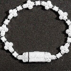 Iced out White Gold Cross Sugar Chain With 10mm Full Drill Cuban Chain Bracelet
